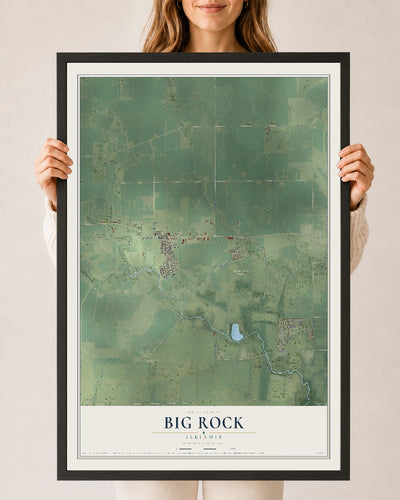 Map of Big Rock, Illinois, 24 x 36 inch print in a black wood frame