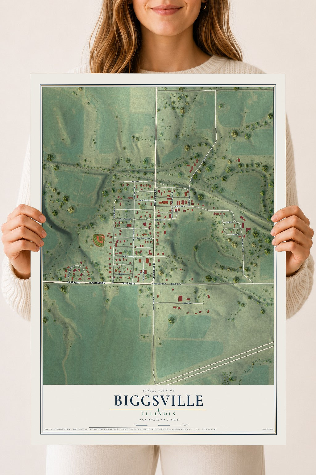 Map of Biggsville, Illinois, 18 x 24 inch unframed archival matte print