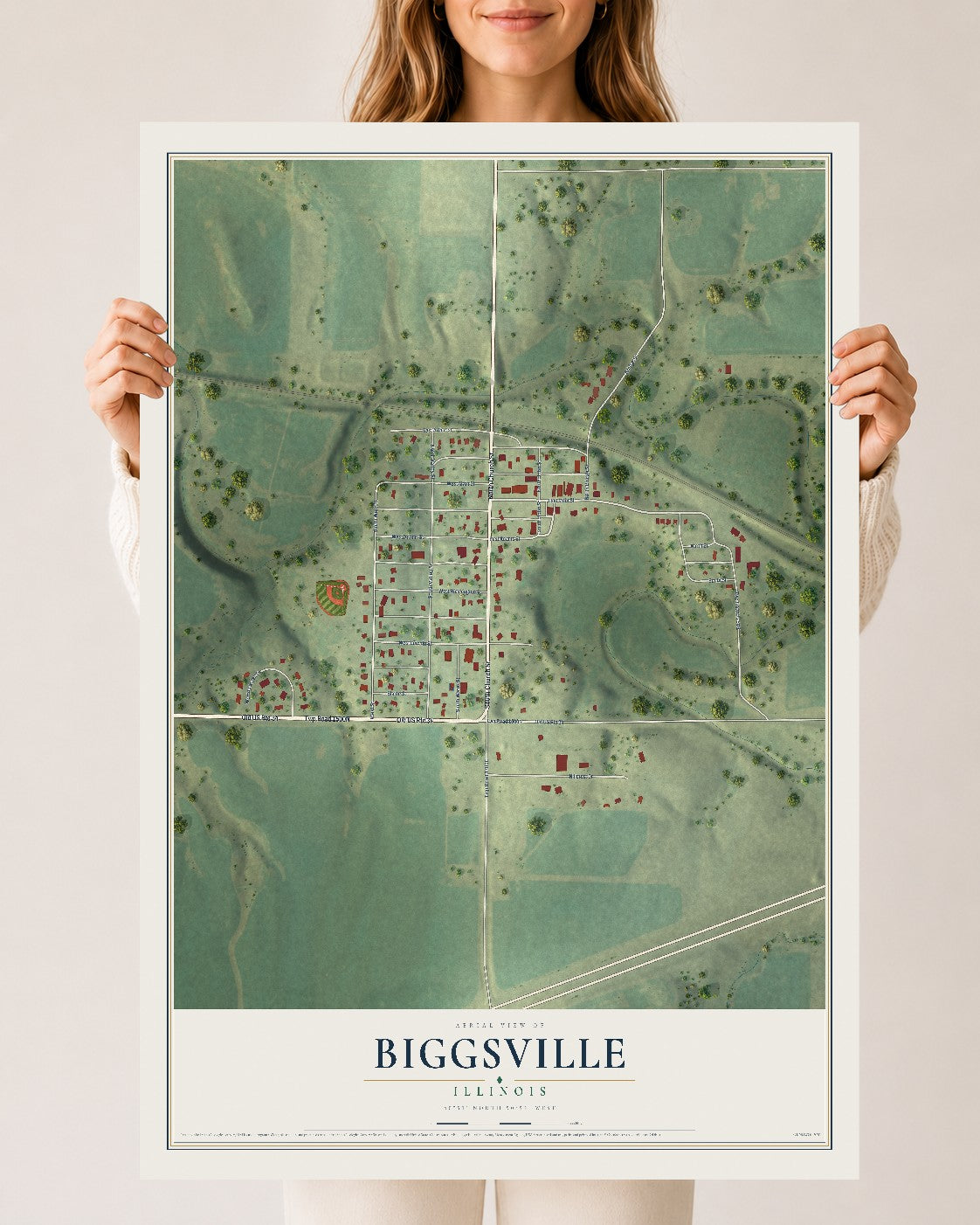 Map of Biggsville, Illinois, 24 x 36 inch unframed archival matte print