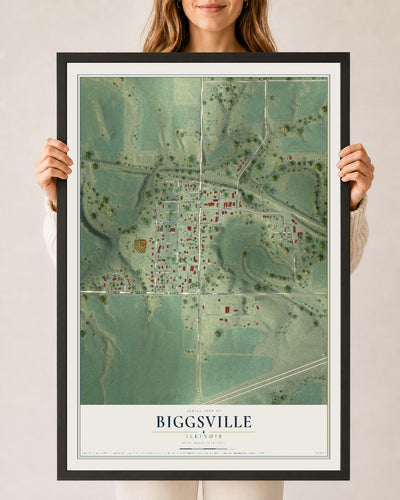 Map of Biggsville, Illinois, 24 x 36 inch print in a black wood frame