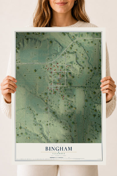 Map of Bingham, Illinois, 18 x 24 inch unframed archival matte print