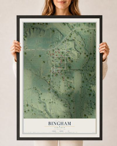 Map of Bingham, Illinois, 24 x 36 inch print in a black wood frame