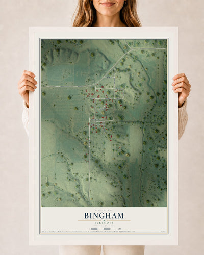 Map of Bingham, Illinois, 24 x 36 inch print in a white wood frame