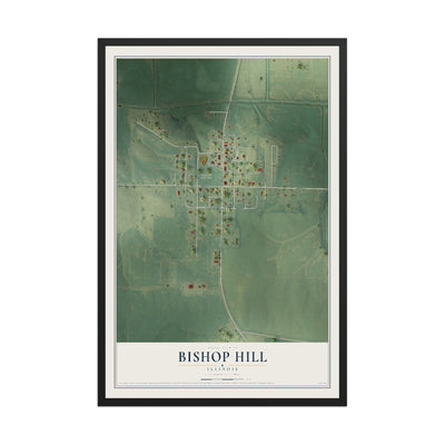 Map of Bishop Hill, Illinois, 12 x 18 inch print in a black wood frame