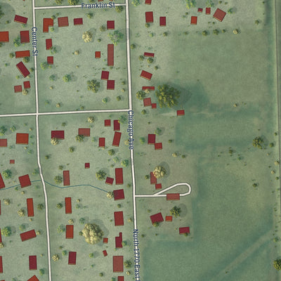 Second close-up of the map of Bismarck, Illinois print showing more streets and buildings