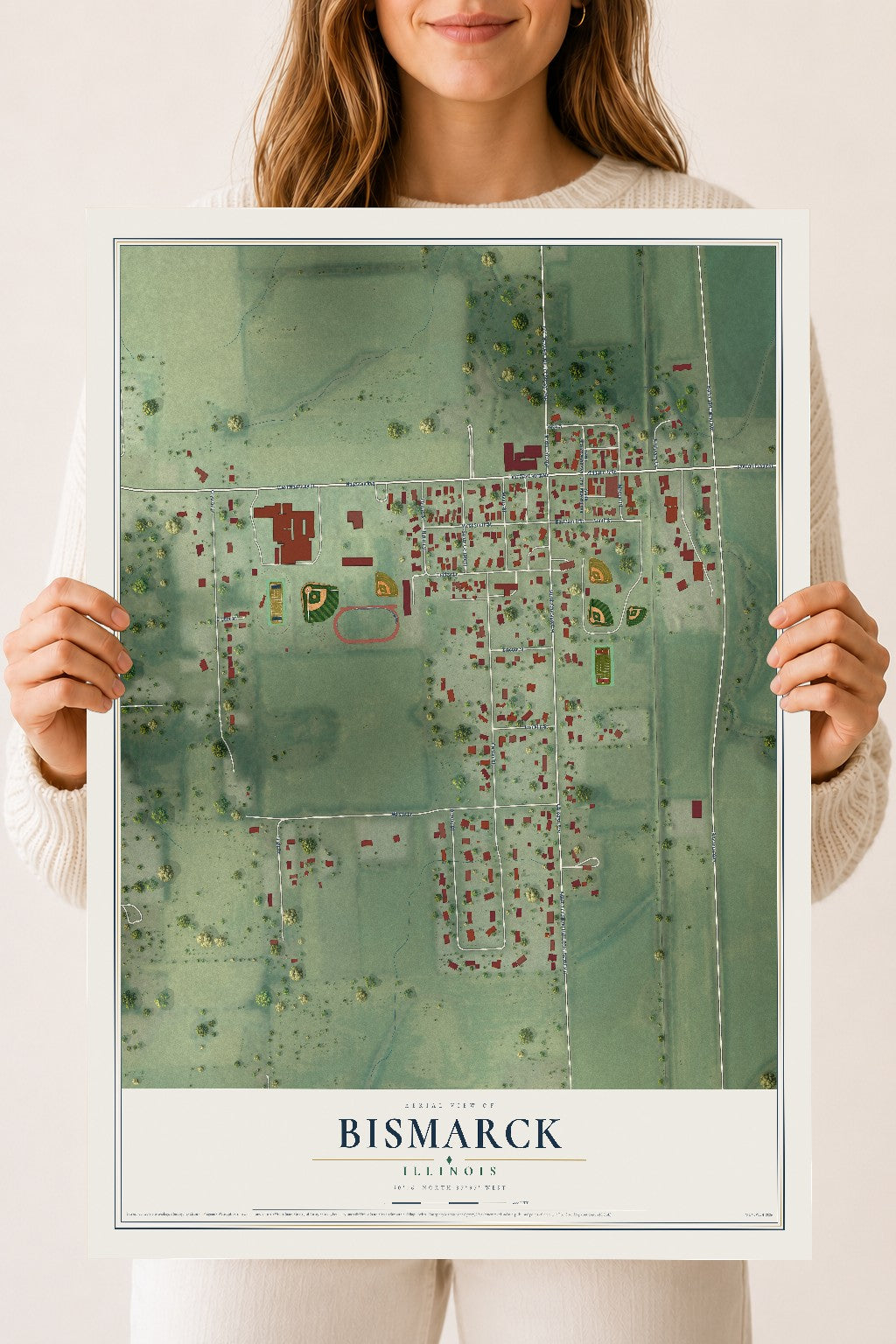 Map of Bismarck, Illinois, 18 x 24 inch unframed archival matte print