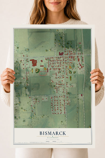Map of Bismarck, Illinois, 18 x 24 inch unframed archival matte print