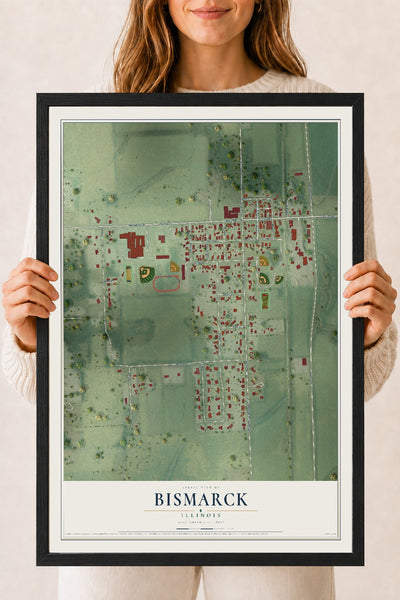 Map of Bismarck, Illinois, 18 x 24 inch print in a black wood frame