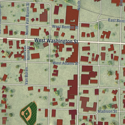 Close-up of the map of Blandinsville, Illinois print showing street and building detail