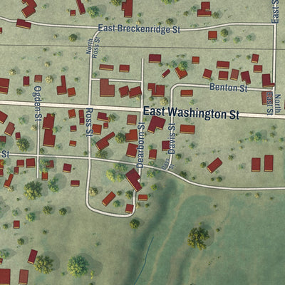 Second close-up of the map of Blandinsville, Illinois print showing more streets and buildings