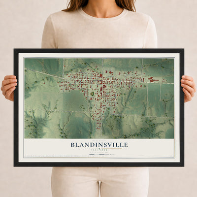 Map of Blandinsville, Illinois, 12 x 18 inch print in a black wood frame