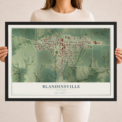 Map of Blandinsville, Illinois, 18 x 24 inch print in a black wood frame