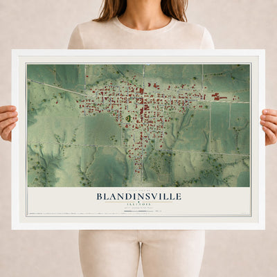 Map of Blandinsville, Illinois, 18 x 24 inch print in a white wood frame