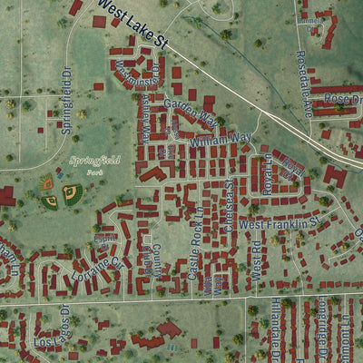 Second close-up of the map of Bloomingdale, Illinois print showing more streets and buildings