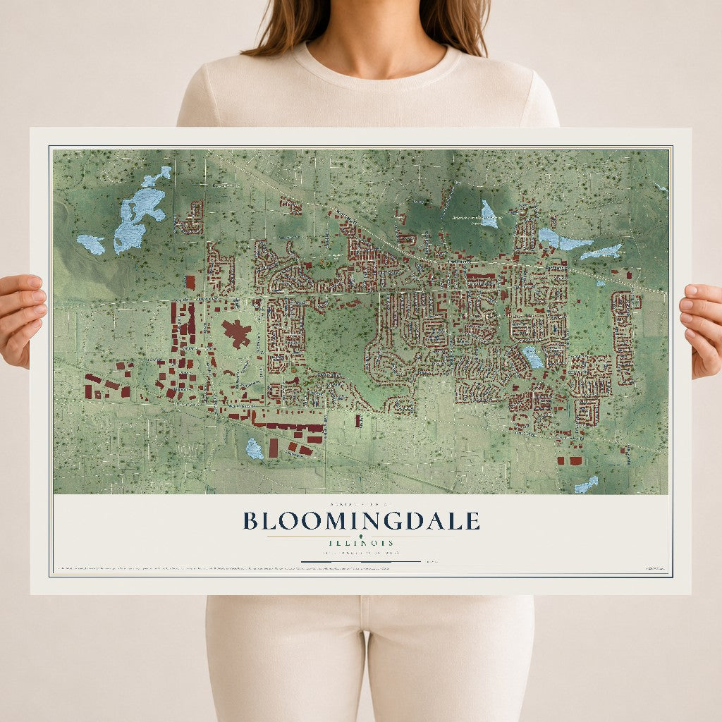 Map of Bloomingdale, Illinois, 18 x 24 inch unframed archival matte print