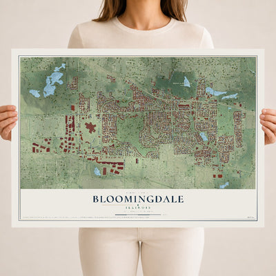 Map of Bloomingdale, Illinois, 18 x 24 inch unframed archival matte print