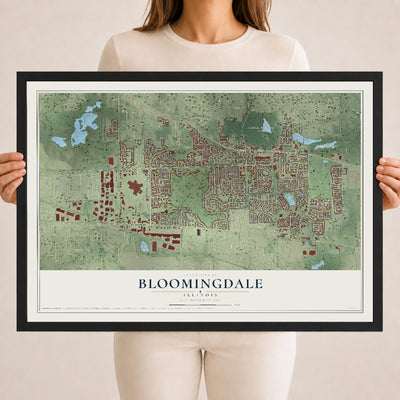 Map of Bloomingdale, Illinois, 18 x 24 inch print in a black wood frame