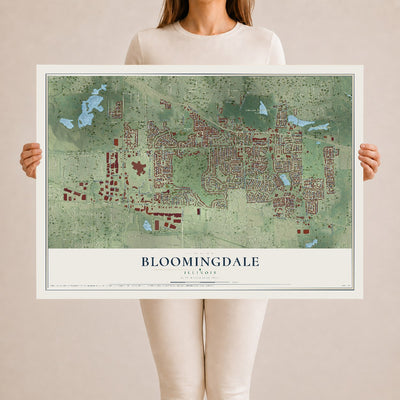Map of Bloomingdale, Illinois, 24 x 36 inch unframed archival matte print