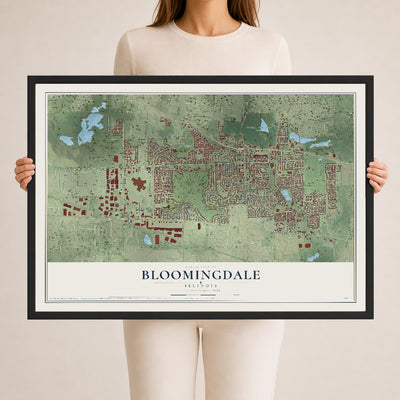 Map of Bloomingdale, Illinois, 24 x 36 inch print in a black wood frame