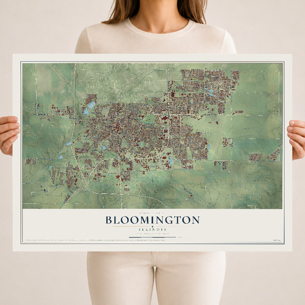 Map of Bloomington, Illinois, 18 x 24 inch unframed archival matte print