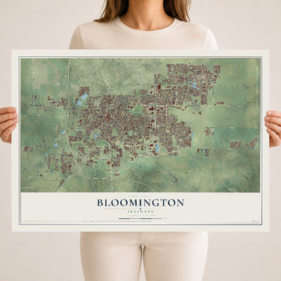 Map of Bloomington, Illinois, 18 x 24 inch unframed archival matte print