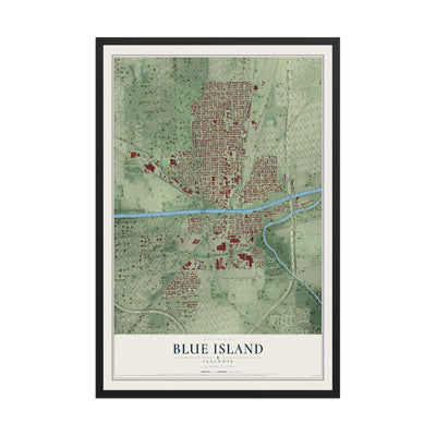 Map of Blue Island, Illinois, 12 x 18 inch print in a black wood frame