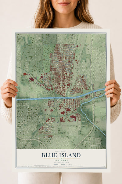 Map of Blue Island, Illinois, 18 x 24 inch unframed archival matte print