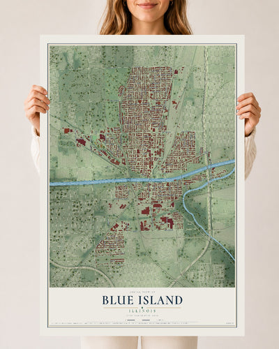 Map of Blue Island, Illinois, 24 x 36 inch unframed archival matte print