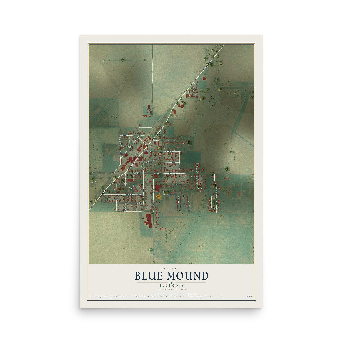 Map of Blue Mound, Illinois, 12 x 18 inch unframed archival matte print