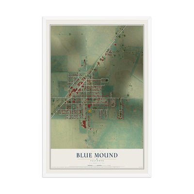 Map of Blue Mound, Illinois, 12 x 18 inch print in a white wood frame