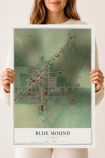 Map of Blue Mound, Illinois, 18 x 24 inch unframed archival matte print