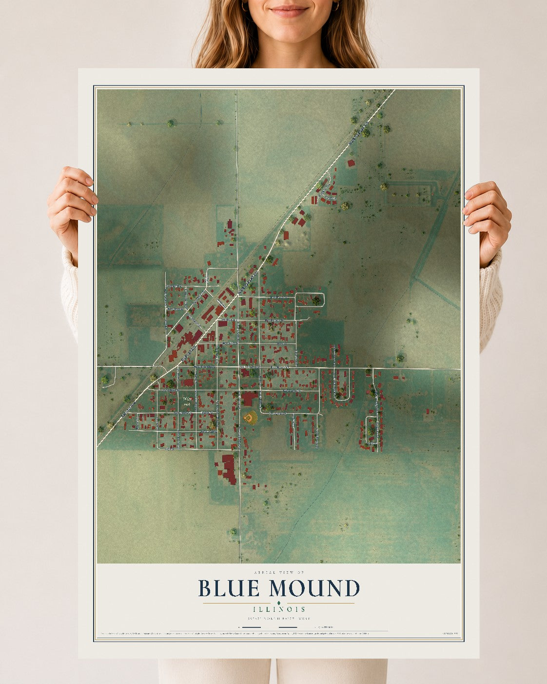 Map of Blue Mound, Illinois, 24 x 36 inch unframed archival matte print
