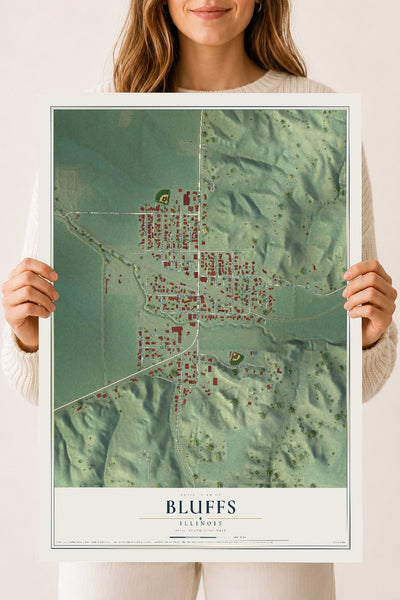 Map of Bluffs, Illinois, 18 x 24 inch unframed archival matte print