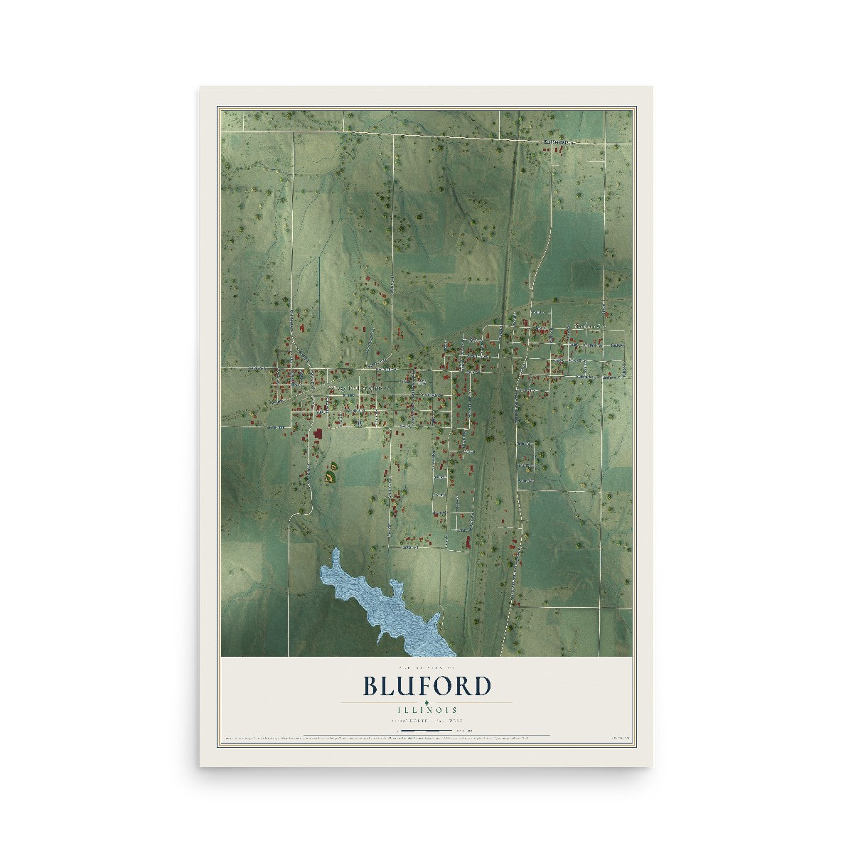 Map of Bluford, Illinois, 12 x 18 inch unframed archival matte print