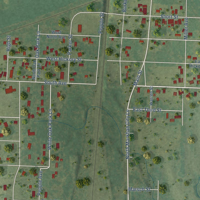 Second close-up of the map of Bluford, Illinois print showing more streets and buildings
