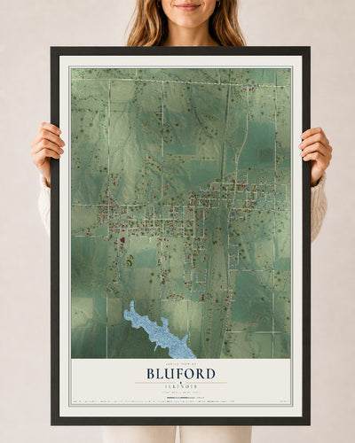 Map of Bluford, Illinois, 24 x 36 inch print in a black wood frame