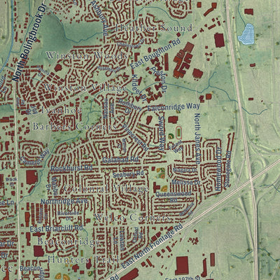 Close-up of the map of Bolingbrook, Illinois print showing street and building detail
