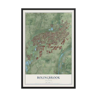 Map of Bolingbrook, Illinois, 12 x 18 inch print in a black wood frame