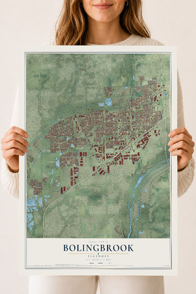 Map of Bolingbrook, Illinois, 18 x 24 inch unframed archival matte print