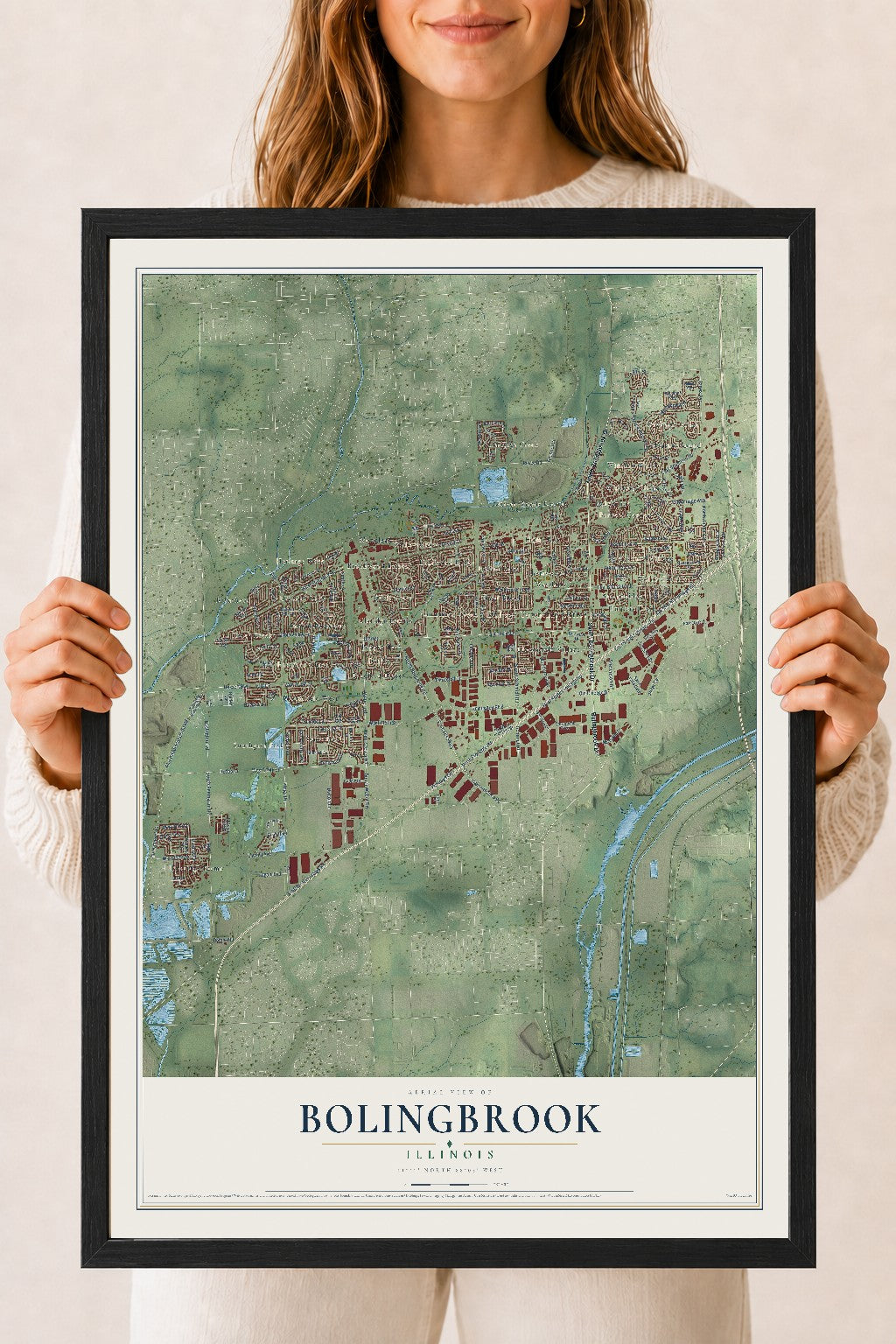 Map of Bolingbrook, Illinois, 18 x 24 inch print in a black wood frame