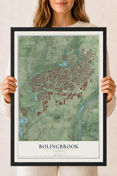 Map of Bolingbrook, Illinois, 18 x 24 inch print in a black wood frame