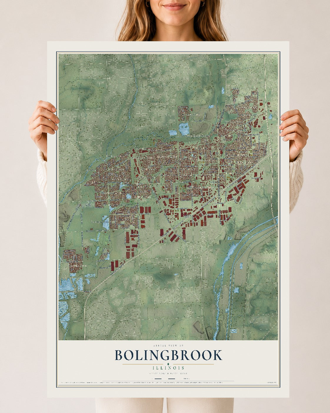 Map of Bolingbrook, Illinois, 24 x 36 inch unframed archival matte print