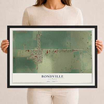 Map of Bondville, Illinois, 12 x 18 inch print in a black wood frame