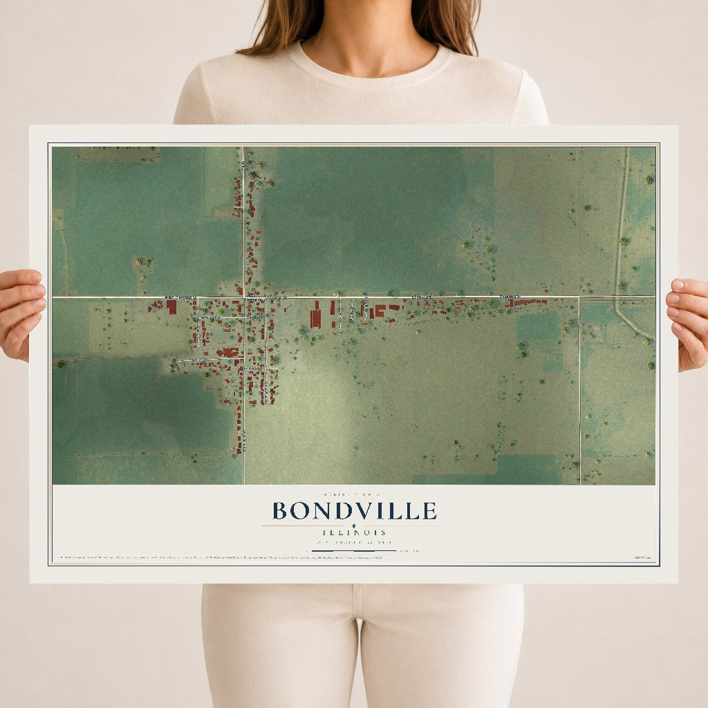 Map of Bondville, Illinois, 18 x 24 inch unframed archival matte print