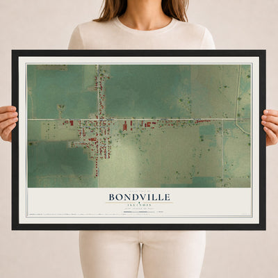 Map of Bondville, Illinois, 18 x 24 inch print in a black wood frame