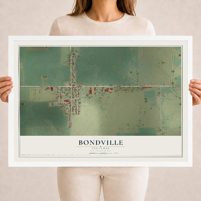 Map of Bondville, Illinois, 18 x 24 inch print in a white wood frame