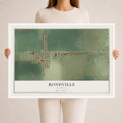 Map of Bondville, Illinois, 24 x 36 inch print in a white wood frame