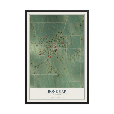 Map of Bone Gap, Illinois, 12 x 18 inch print in a black wood frame