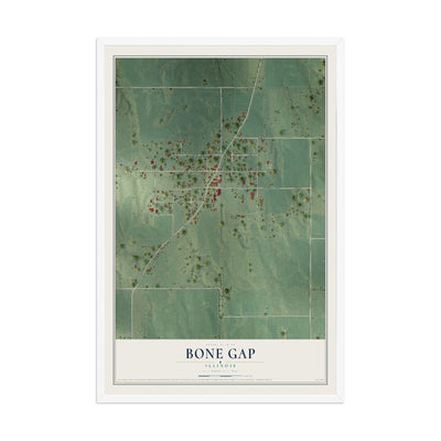 Map of Bone Gap, Illinois, 12 x 18 inch print in a white wood frame