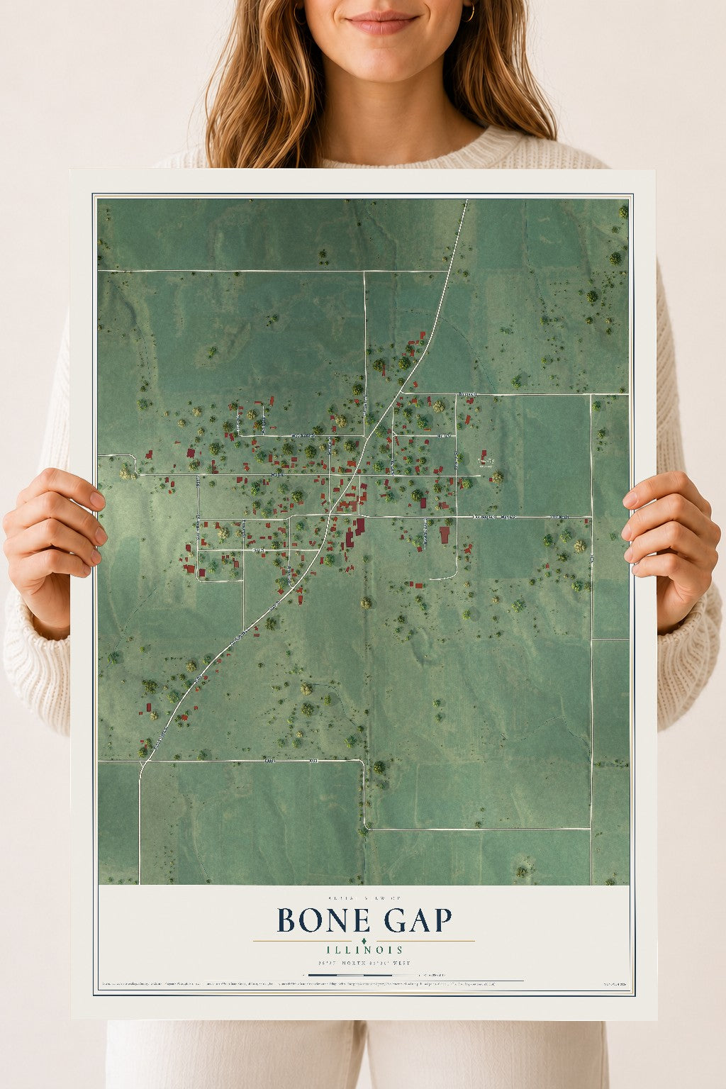 Map of Bone Gap, Illinois, 18 x 24 inch unframed archival matte print
